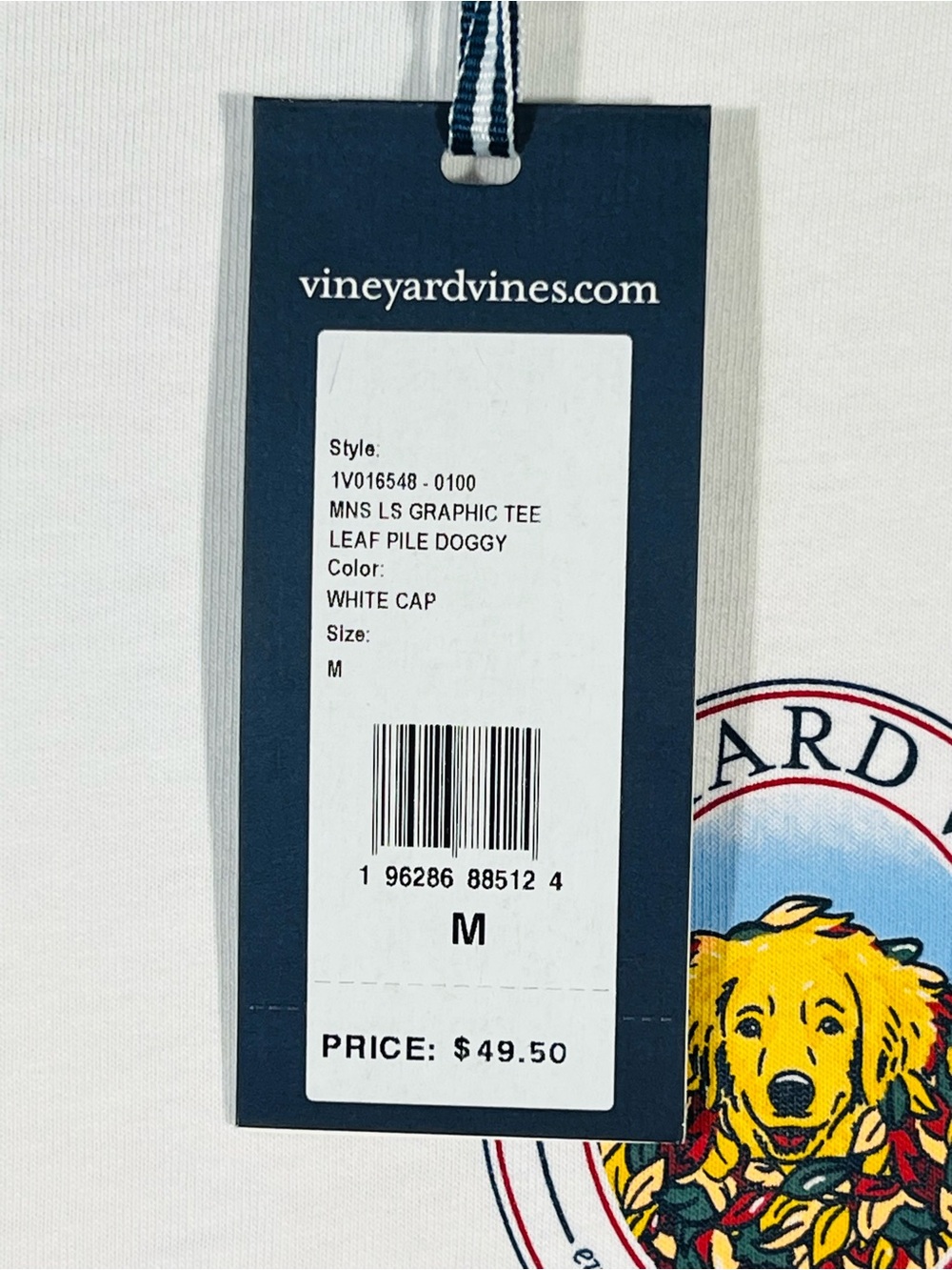 Vineyard Vines Men M Leaf Pile Doggy Long Sleeve Graphic Shirt Golden Retriever - Picture 10 of 14
